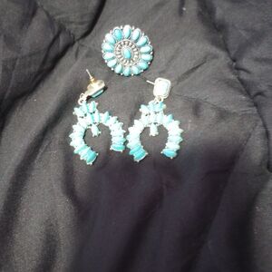 Turquoise Statement Earrings and Ring Set - Turquoise